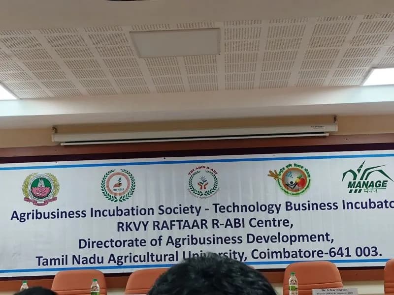 The Agribusiness Incubation Society banner at TNAU, Coimbatore